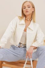 Crop Denim Ceket - Resim 1