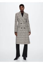 Kruvaze Kesim Kareli Palto - Resim 2