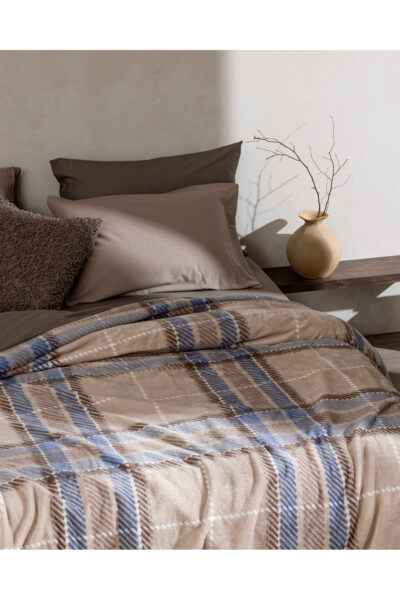 Antonin Cift Kisilik Welsoft Polar Baskili Battaniye Mavi Bej - Resim 2