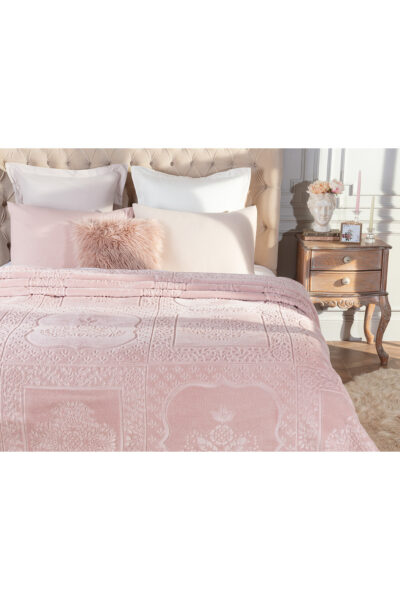 Rochelle Vizon Emboss Cift Kisilik Battaniye Pudra - Resim 1