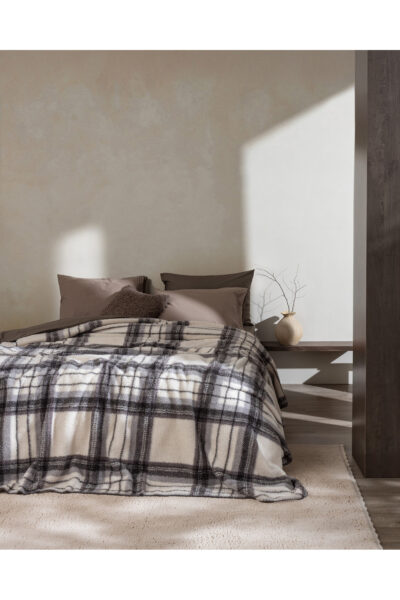 Varnelle Cift Kisilik Sherpa Battaniye Ekru Antrasit - Resim 1