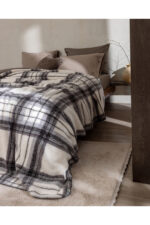 Varnelle Cift Kisilik Sherpa Battaniye Ekru Antrasit - Resim 3