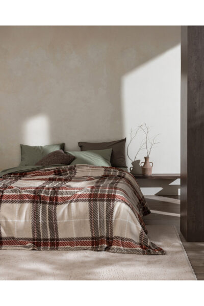 Antonin Cift Kisilik Welsoft Baskili Battaniye Bej Kahve - Resim 1