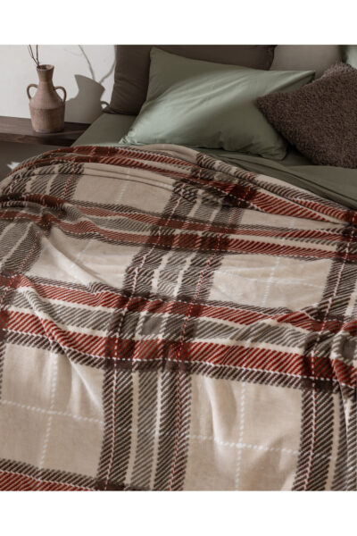 Antonin Cift Kisilik Welsoft Baskili Battaniye Bej Kahve - Resim 2