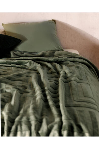 Clementine Vizon Emboss Cift Kisilik Battaniye Haki - Resim 2