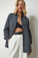 Kadin Fume Oversize Uzun Basic Gomlek Dd00842 - Resim 1