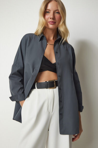 Kadin Fume Oversize Uzun Basic Gomlek Dd00842 - Resim 1