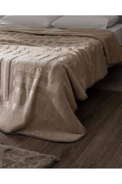 Clementine Vizon Emboss Cift Kisilik Battaniye Bej - Resim 2