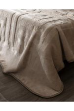 Clementine Vizon Emboss Cift Kisilik Battaniye Bej - Resim 3