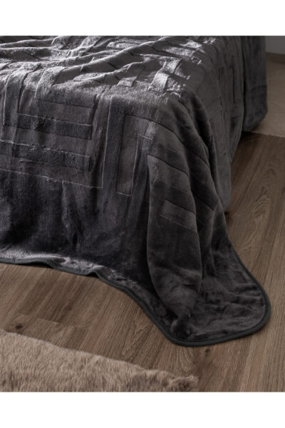 Clementine Cift Kisilik Vizon Emboss Battaniye Antrasit - Resim 2