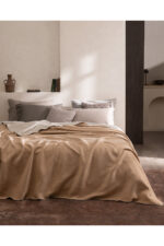 Caureo Cift Kisilik Jakarli Pamuklu Battaniye Bej Ekru - Resim 1