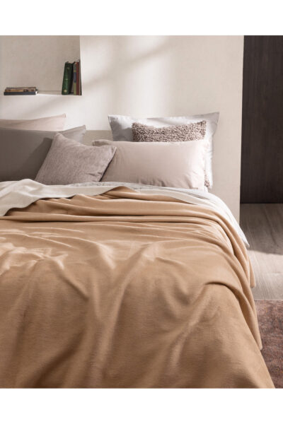 Caureo Cift Kisilik Jakarli Pamuklu Battaniye Bej Ekru - Resim 2