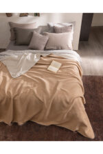 Caureo Cift Kisilik Jakarli Pamuklu Battaniye Bej Ekru - Resim 4