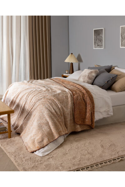 Nord Cift Kisilik Pamuklu Jakar Battaniye Kiremit - Resim 1