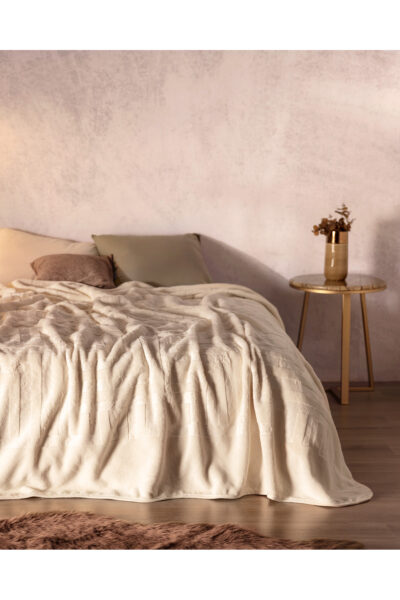 Clementine Vizon Emboss Cift Kisilik Battaniye Ekru - Resim 1