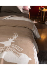 Mozal Cift Kisilik Jakarli Pamuklu Battaniye Bej Ekru - Resim 3