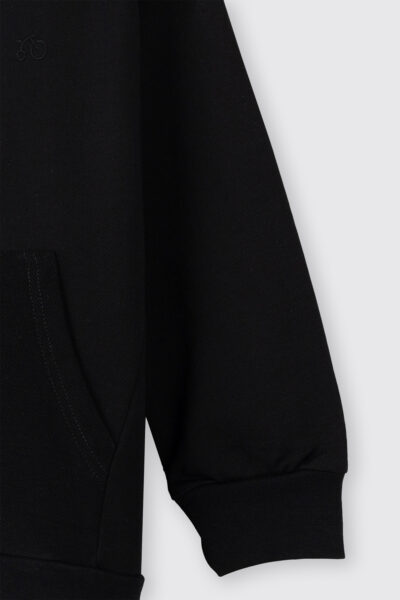 Erkek Cocuk Kapusonlu Fermuarli Siyah Sweatshirt - Resim 2