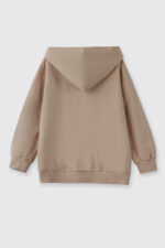 Erkek Cocuk Kapusonlu Fermuarli Bej Sweatshirt - Resim 3