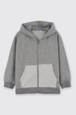 Erkek Cocuk Kapusonlu Fermuarli Bej Sweatshirt - Resim 4