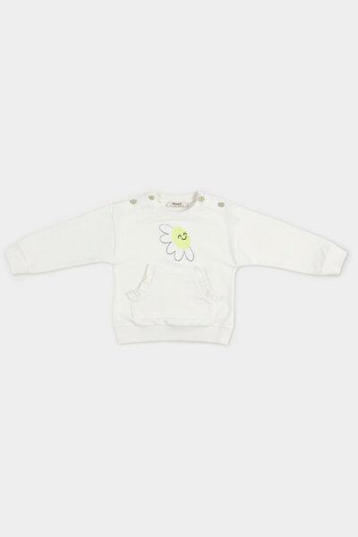 Kiz Bebek Baski Detayli Ekru Sweatshirt - Resim 1