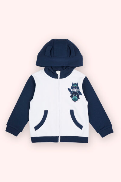 Erkek Bebek Baski Detayli Fermuarli Beyaz Sweatshirt - Resim 1