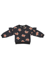 Kiz Bebek Cicek Baskili Siyah Sweatshirt - Resim 1
