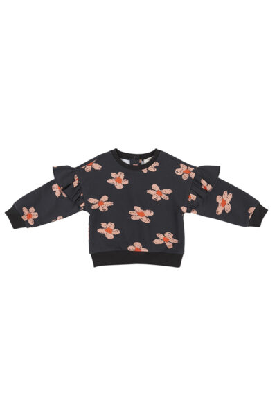 Kiz Bebek Cicek Baskili Siyah Sweatshirt - Resim 1