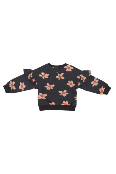 Kiz Bebek Cicek Baskili Siyah Sweatshirt - Resim 2