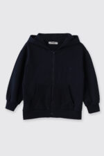Erkek Cocuk Kapusonlu Fermuarli Lacivert Sweatshirt - Resim 1