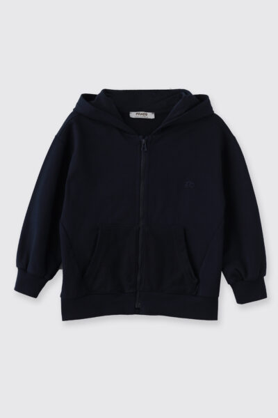 Erkek Cocuk Kapusonlu Fermuarli Lacivert Sweatshirt - Resim 1