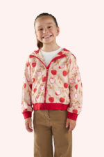 Kiz Cocuk Fermuarli Elma Desenli Bej Sweatshirt - Resim 3