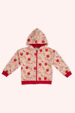 Kiz Cocuk Fermuarli Elma Desenli Bej Sweatshirt - Resim 4