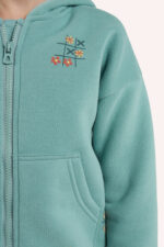 Kiz Cocuk Fermuarli Yesil Sweatshirt - Resim 4