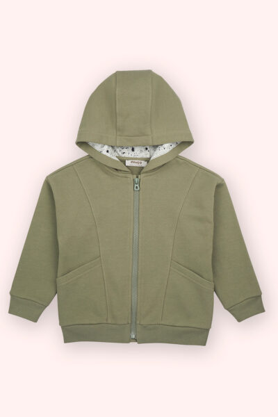 Erkek Bebek Haki Fermuarli Sweatshirt - Resim 1