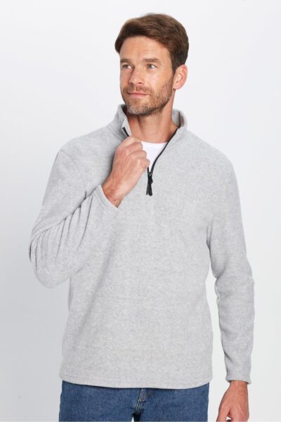 Unisex Standart Fit Anti Pilling Tuylenme Yapmayan Soguk Gecirmez Gri Dik Bato Yaka Polar Sweatshirt - Resim 1