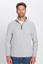 Unisex Standart Fit Anti Pilling Tuylenme Yapmayan Soguk Gecirmez Gri Dik Bato Yaka Polar Sweatshirt - Resim 2