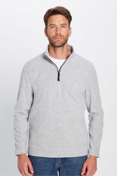 Unisex Standart Fit Anti Pilling Tuylenme Yapmayan Soguk Gecirmez Gri Dik Bato Yaka Polar Sweatshirt - Resim 2