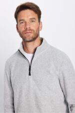 Unisex Standart Fit Anti Pilling Tuylenme Yapmayan Soguk Gecirmez Gri Dik Bato Yaka Polar Sweatshirt - Resim 3