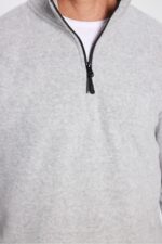 Unisex Standart Fit Anti Pilling Tuylenme Yapmayan Soguk Gecirmez Gri Dik Bato Yaka Polar Sweatshirt - Resim 4