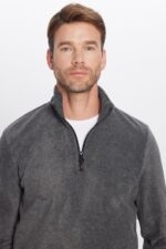 Unisex Standart Fit Anti Pilling Tuylenme Yapmayan Soguk Gecirmez Antrasit Bato Yaka Polar Sweatshir - Resim 1