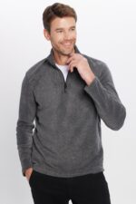 Unisex Standart Fit Anti Pilling Tuylenme Yapmayan Soguk Gecirmez Antrasit Bato Yaka Polar Sweatshir - Resim 2