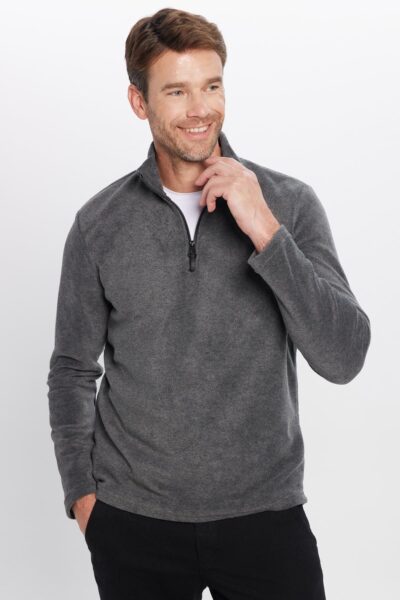 Unisex Standart Fit Anti Pilling Tuylenme Yapmayan Soguk Gecirmez Antrasit Bato Yaka Polar Sweatshir - Resim 2