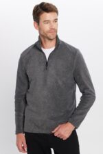 Unisex Standart Fit Anti Pilling Tuylenme Yapmayan Soguk Gecirmez Antrasit Bato Yaka Polar Sweatshir - Resim 3