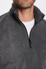 Unisex Standart Fit Anti Pilling Tuylenme Yapmayan Soguk Gecirmez Antrasit Bato Yaka Polar Sweatshir - Resim 4