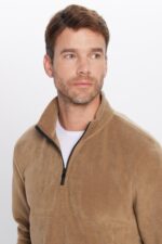 Unisex Standart Fit Anti Pilling Tuylenme Yapmayan Soguk Gecirmez Haki Bato Yaka Polar Sweatshirt - Resim 1