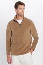 Unisex Standart Fit Anti Pilling Tuylenme Yapmayan Soguk Gecirmez Haki Bato Yaka Polar Sweatshirt - Resim 2