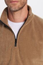 Unisex Standart Fit Anti Pilling Tuylenme Yapmayan Soguk Gecirmez Haki Bato Yaka Polar Sweatshirt - Resim 3