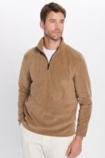 Unisex Standart Fit Anti Pilling Tuylenme Yapmayan Soguk Gecirmez Haki Bato Yaka Polar Sweatshirt - Resim 4