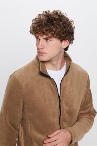 Unisex Haki Anti Pilling Tuylenme Yapmayan Standart Fit Tam Fermuarli Soguk Gecirmez Polar Hirka - Resim 2