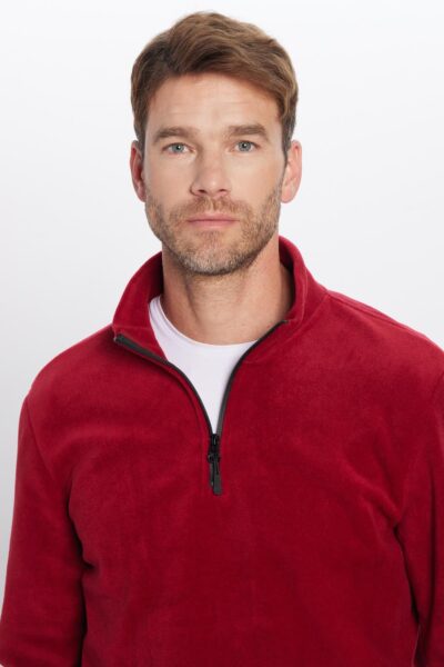 Unisex Standart Fit Anti Pilling Tuylenme Yapmayan Soguk Gecirmez Bordo Dik Yaka Polar Sweatshirt - Resim 1